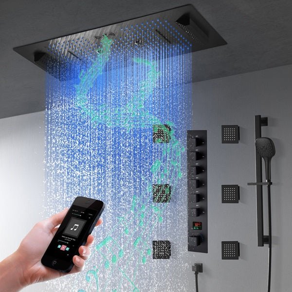 Cascada Genoa 16"x36" Matte Black Music LED Digital Shower System