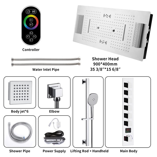 Cascada Genoa 16"x36" Music LED Digital Shower System - Close-Up