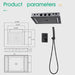 Cascada Genova 14"x20" Rainfall LED Shower Set - Dimensions