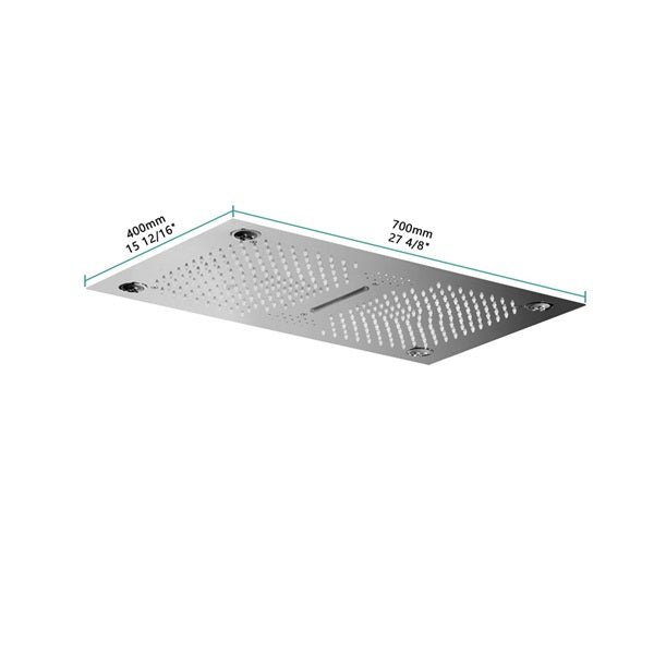 Cascada Laguna 16"x28" Bluetooth LED Shower Head - Dimensions