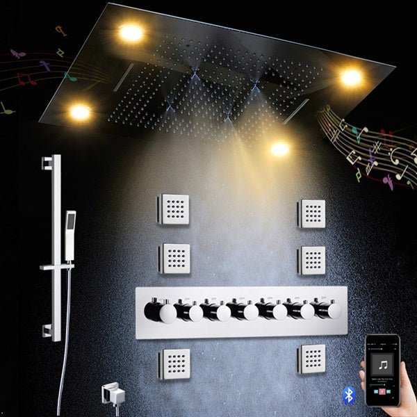 Cascada Luxurious Design 23"x31" LED Shower System with Bluetooth Speaker and Sliding Bar - Side View