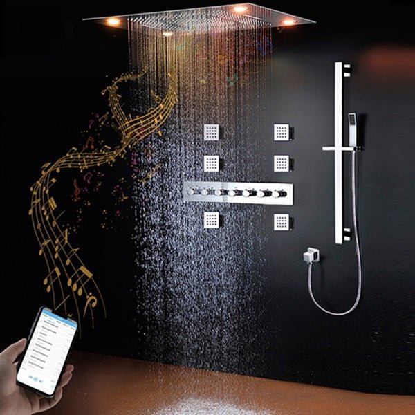 Cascada Luxurious Design 23"x31" LED Shower System with Bluetooth Speaker and Sliding Bar - Detail View