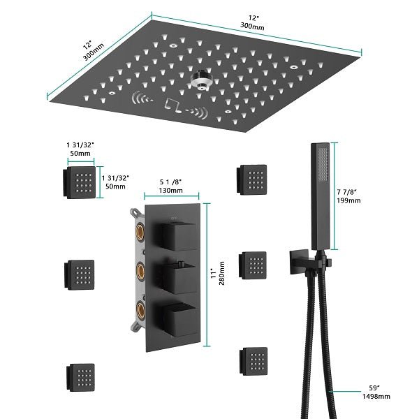 Cascada Luxury 12” Music LED shower system - Installation View