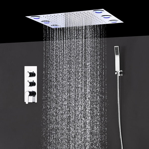 Cascada Luxury 14"x20" LED Shower System with 2-Way thermostatic mixer - Dimensions