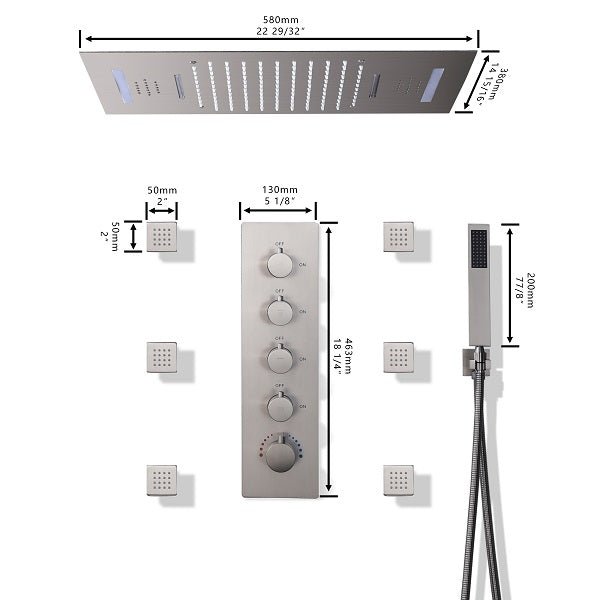 Cascada Serenity 15" x 23" Luxury LED Music Shower System with Bluetooth Speakers, 4-Function Rainfall... - Detail View