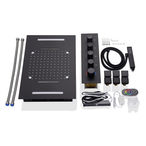 Cascada Showers 15"x23” Cascada Serenity Luxury LED Music Shower System, 4-Function Rainfall, Waterfall, Body Jets -...
