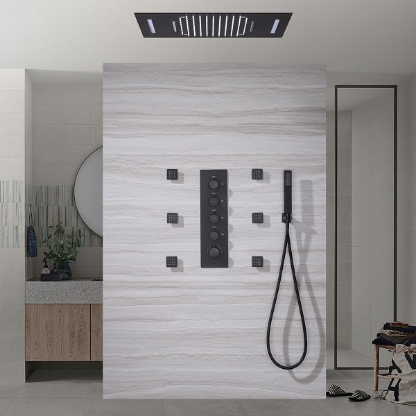 Cascada Showers 15"x23” Cascada Serenity Luxury LED Music Shower System, 4-Function Rainfall, Waterfall, Body Jets -...