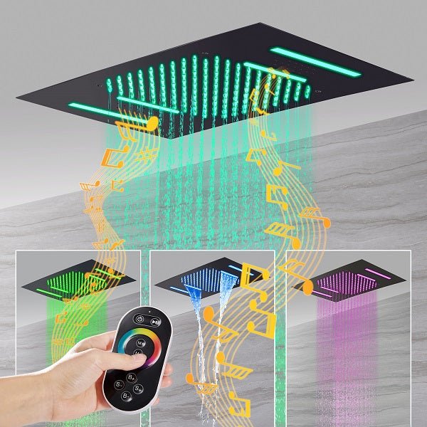 Cascada Luxury 15"x23" Bluetooth Shower Speaker System with LED Music Shower - Side View