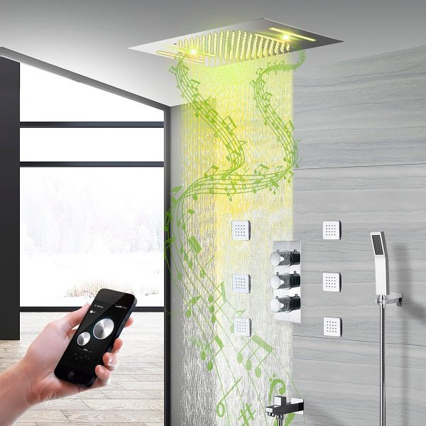 Cascada Showers 15”x23” Music LED shower system with built-in Bluetooth Speaker, 4 function - Product Image 11