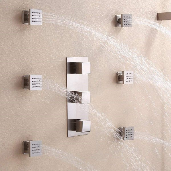 Cascada Luxury 20" LED Rainfall Shower System: Thermostatic Control - Dimensions