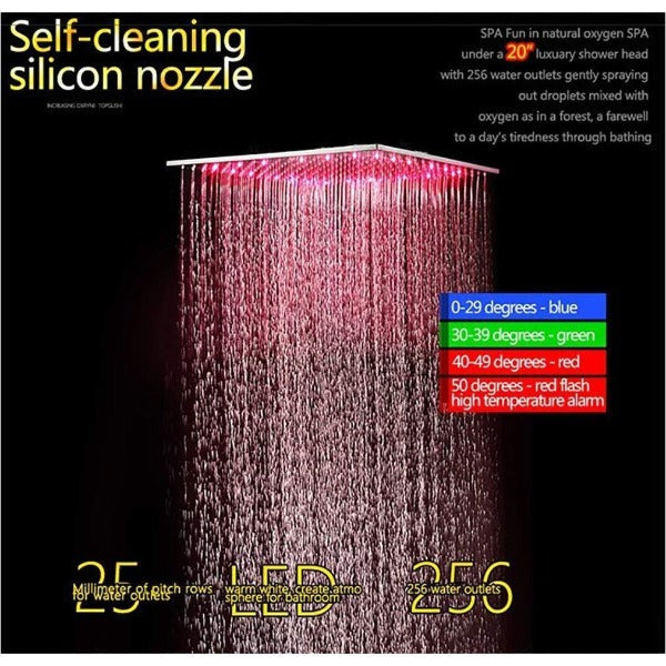 Cascada Luxury 20" Square Ceiling Mounted Thermostatic Shower System - Side View