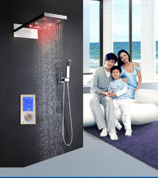 Cascada Luxury 9"x22” LED Shower Set with Digital LCD Touch Screen - Side View