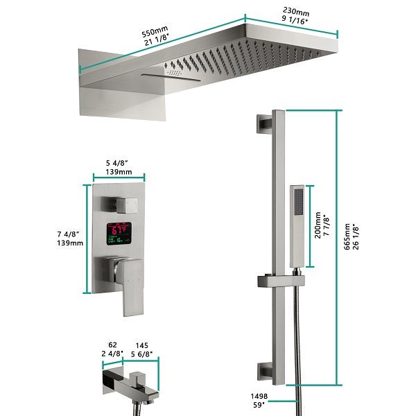 Cascada Luxury 9"x22” Music LED shower set - Detail View