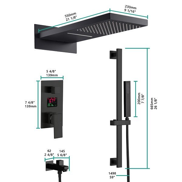 Cascada Luxury 9"x22” Music LED Shower Head set - Detail View