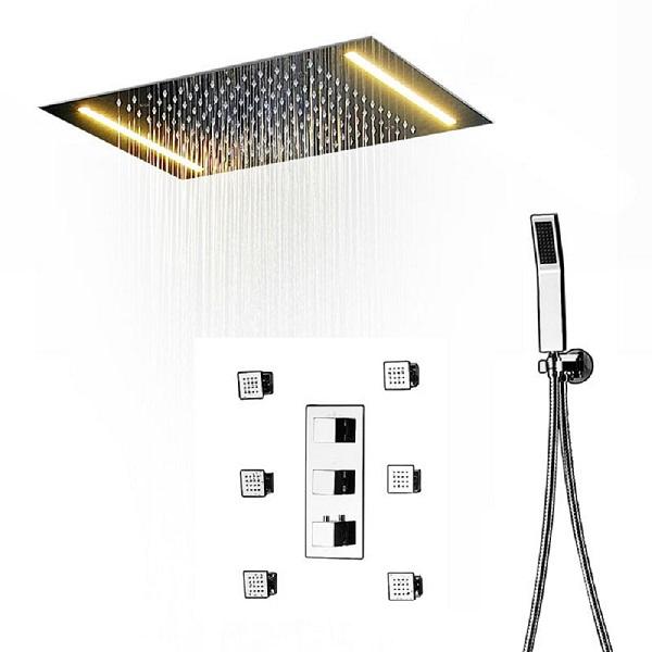 Cascada Luxury Thermostatic 14"x20" LED Shower system with 3 Way Mixer