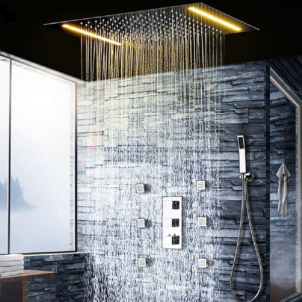 Cascada Luxury Thermostatic 14"x20" LED Shower system with 3 Way Mixer - Side View