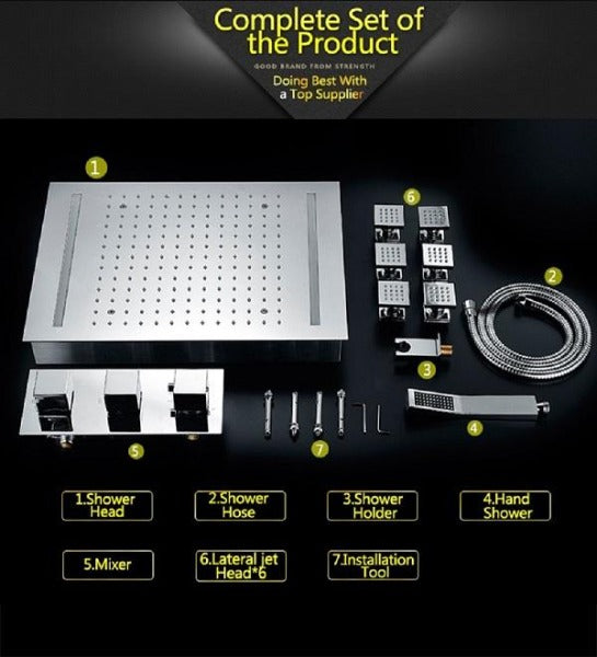 Cascada Luxury Thermostatic 14"x20" LED Shower system with 3 Way Mixer - Lifestyle View