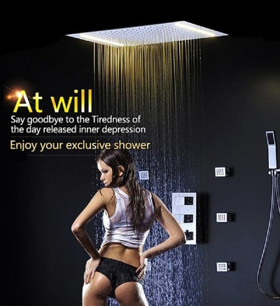 Cascada Luxury Thermostatic 14"x20" LED Shower system with 3 Way Mixer - Features