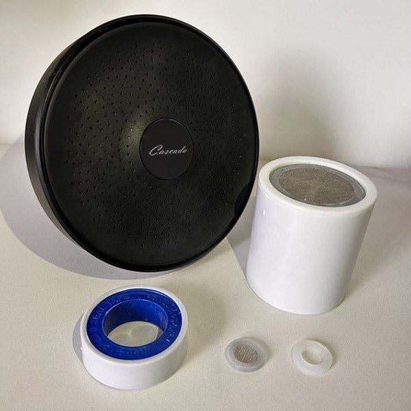 Cascada Matt Black Filtered Rainfall 5 1/2" Showerhead Includes Filter Cartridge Shower Head - Detail View