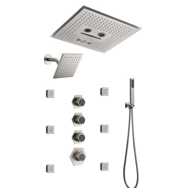Cascada Maui 16" Brushed Nickel LED Music Dual Shower Head System - Dimensions