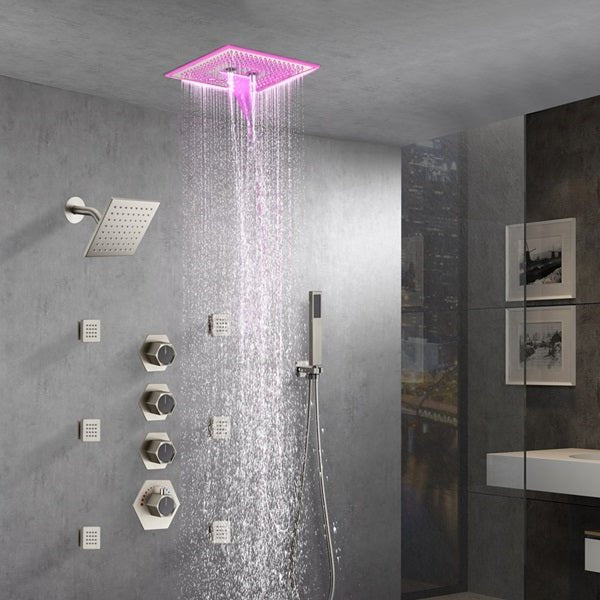 Cascada Maui 16" Brushed Nickel LED Music Dual Shower Head System