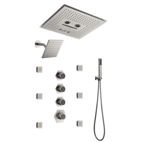 Cascada Maui 16" Brushed Nickel LED Music Dual Shower Head System - Features
