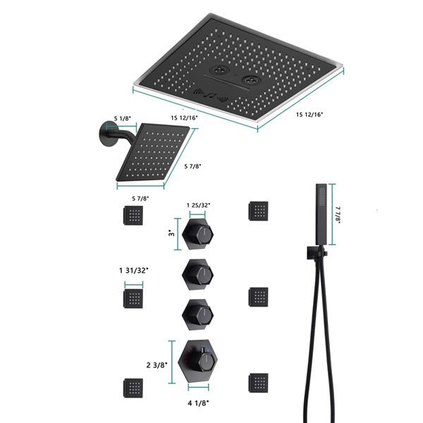 Cascada Maui 16" Matte Black LED Music Dual Shower Head System - Lifestyle View