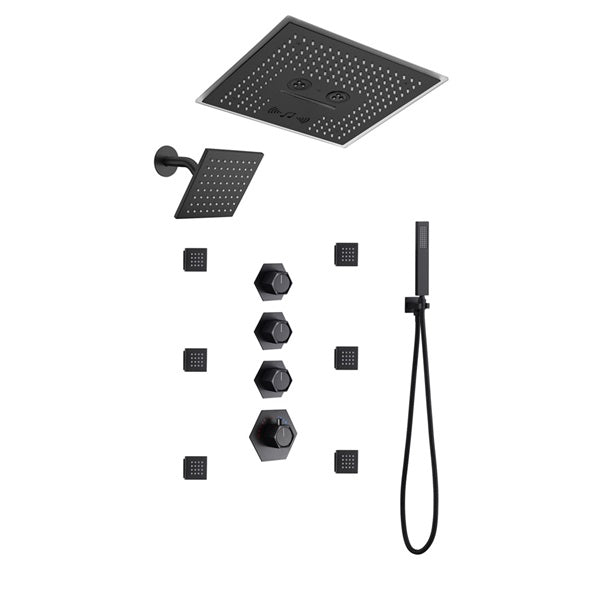 Cascada Maui 16" Matte Black LED Music Dual Shower Head System - Features