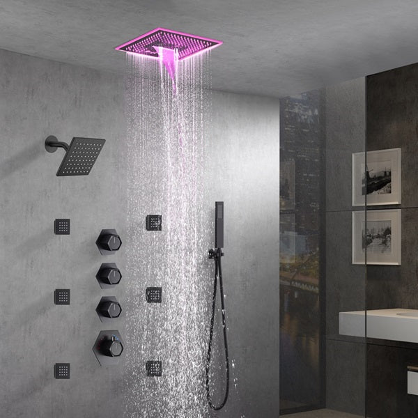 Cascada Maui 16" Matte Black LED Music Dual Shower Head System