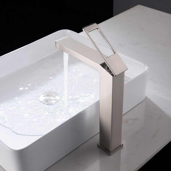 Cascada Aosta Contemporary Single-Handle Vessel Faucet - Streamlined Design in Brushed Nickel - Detail View