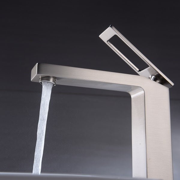 Cascada Aosta Contemporary Single-Handle Vessel Faucet - Streamlined Design in Brushed Nickel - Lifestyle View