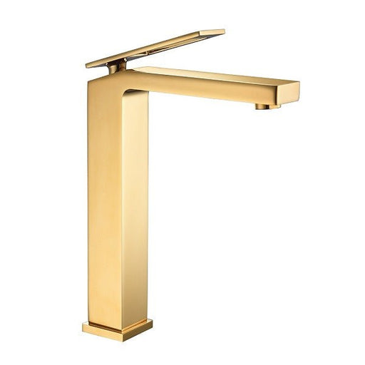 Cascada Aosta Vessel Faucet: Luxurious Waterfall, Polished Gold Finish Sink & Faucet - Side View