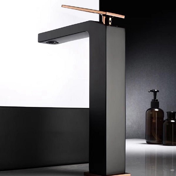 Cascada Aosta Elegant Vessel Single-Handle Faucet - Streamlined Design in Black & Rose Gold
