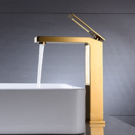 Cascada Aosta Vessel Faucet: Luxurious Waterfall, Polished Gold Finish Sink & Faucet