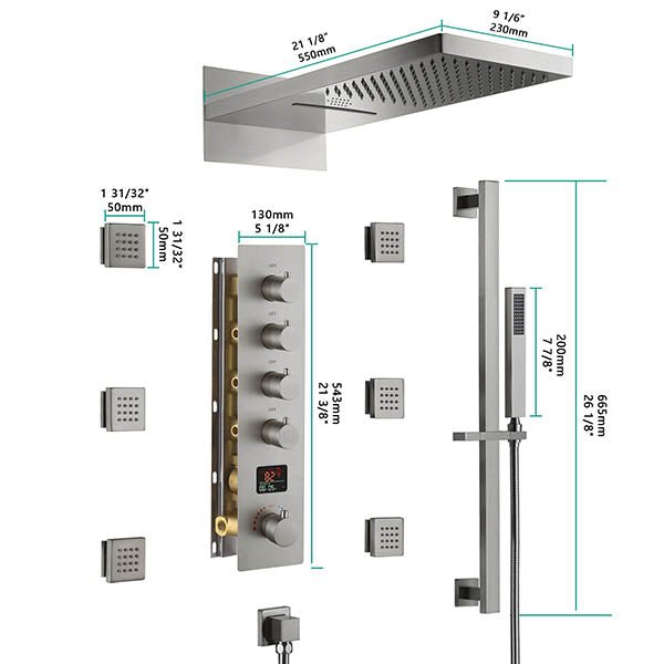 Cascada Naples 9"x22" Bluetooth LED Digital Shower System - Lifestyle View