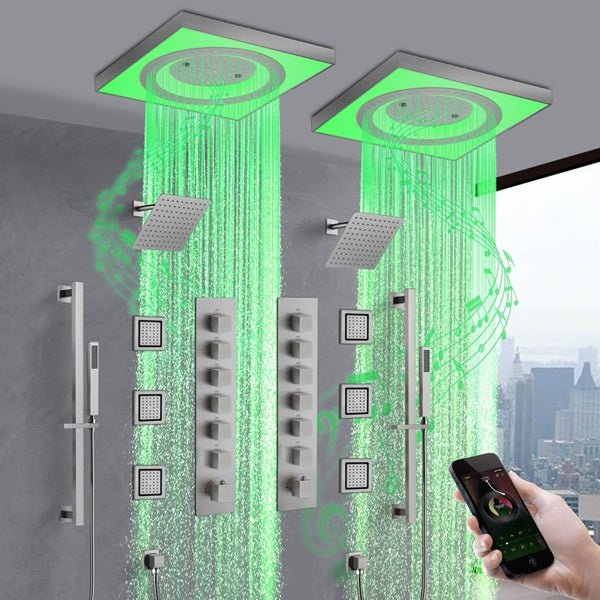 Cascada Perla 24" LED Music Shower System with Dual Showerheads and Body Jets - Close-Up