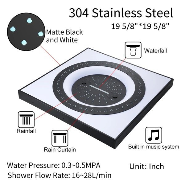 Cascada Showers 24" Cascada Perla LED Music Thermostatic Rainfall Shower System - Product Image 15
