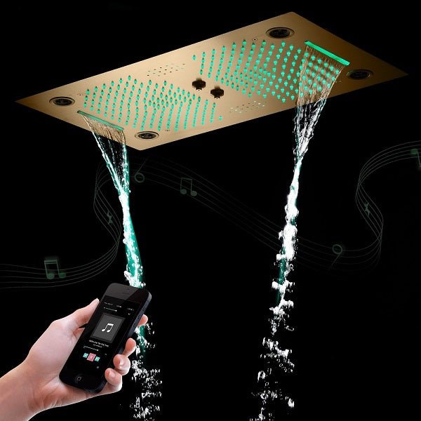 Cascada Pisa 16"x28" Brushed Gold Bluetooth LED Shower System - View 13