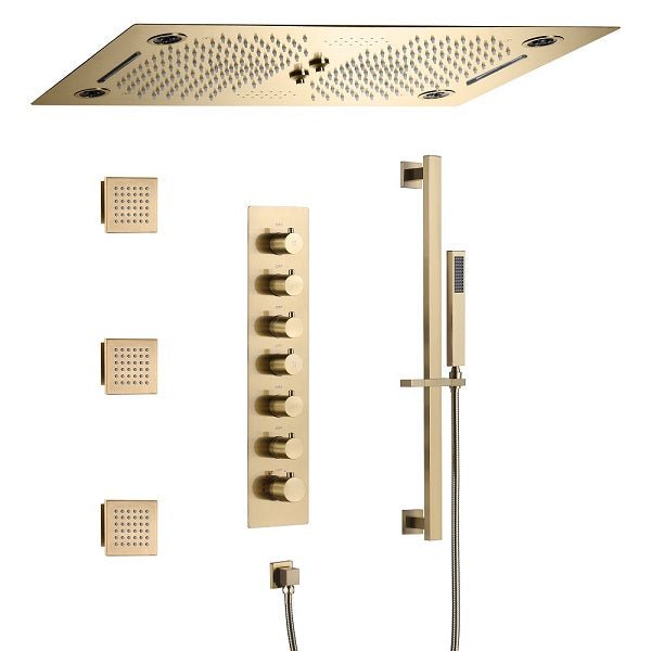 Cascada Pisa 16"x28" Brushed Gold Bluetooth LED Shower System - View 10