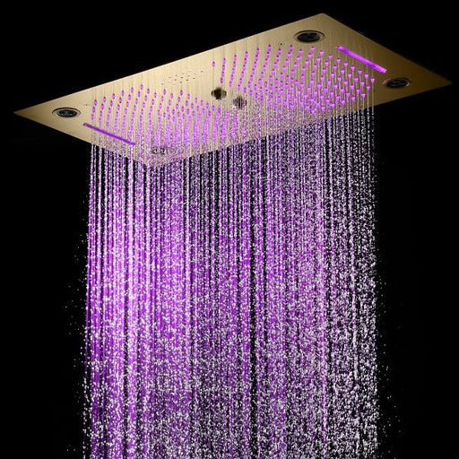 Cascada Pisa 16"x28" Brushed Gold Bluetooth LED Showerhead Shower Head