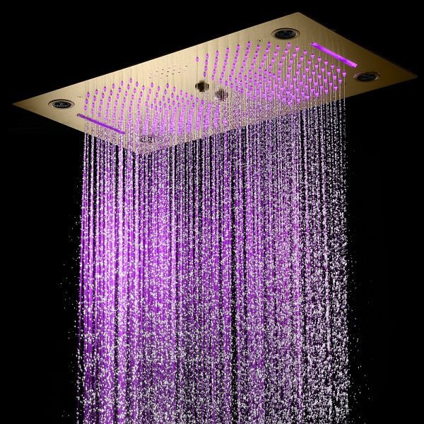 Cascada Pisa 16"x28" Brushed Gold Bluetooth LED Showerhead Shower Head