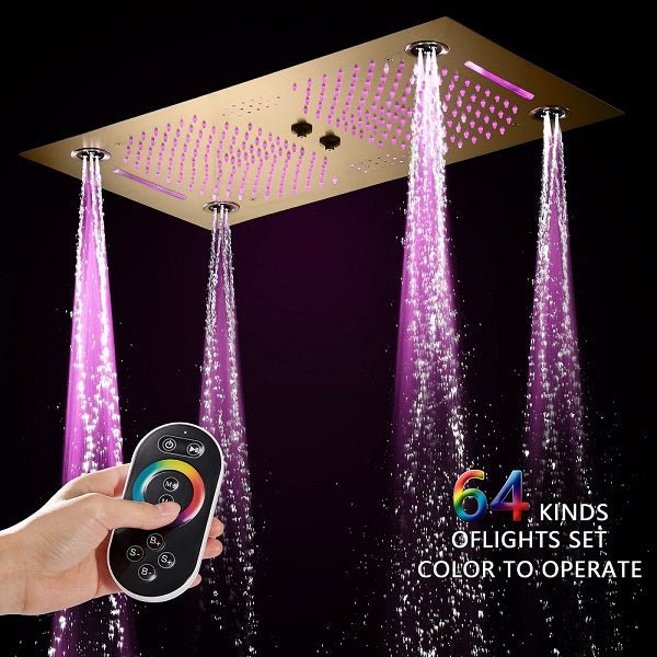 Cascada Pisa 16"x28" Brushed Gold Bluetooth LED Showerhead Shower Head - Close-Up