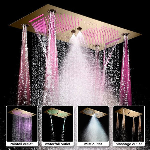 Cascada Pisa 16"x28" Brushed Gold Bluetooth LED Showerhead Shower Head - Side View