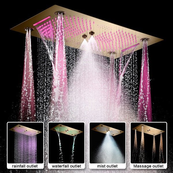 Cascada Pisa 16"x28" Brushed Gold Bluetooth LED Showerhead Shower Head - Side View