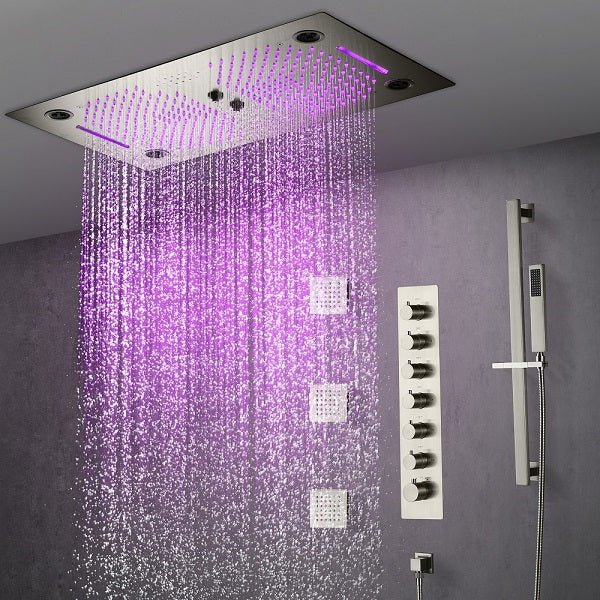 Cascada Pisa 16"x28" Brushed Nickel Bluetooth LED Shower System - Installation View