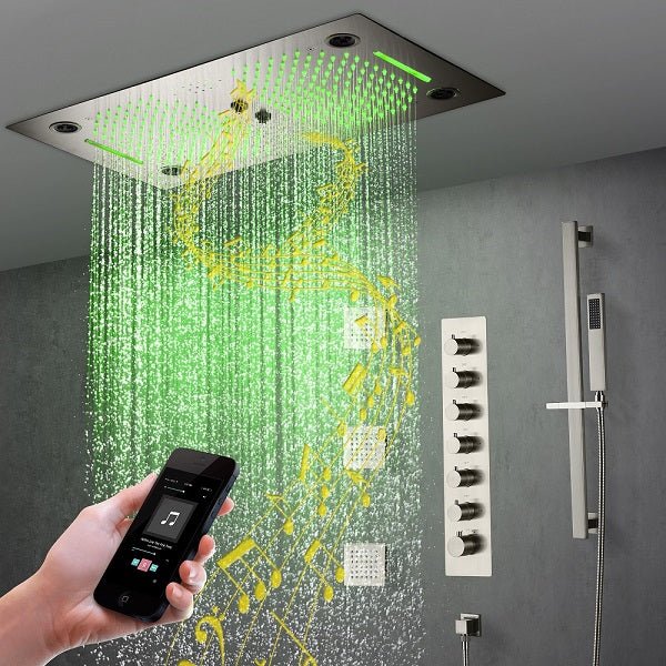 Cascada Pisa 16"x28" Brushed Nickel Bluetooth LED Shower System