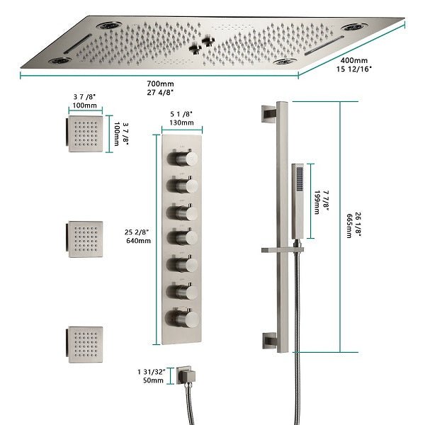 Cascada Pisa 16"x28" Brushed Nickel Bluetooth LED Shower System - Lifestyle View