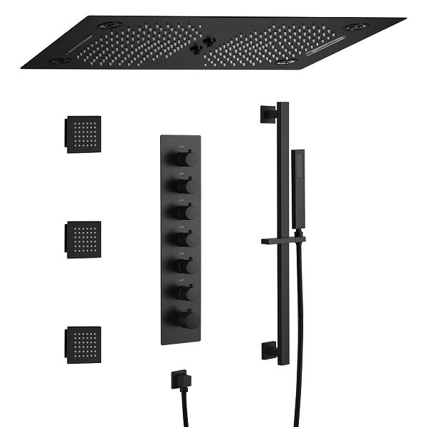 Cascada Pisa 16"x28" Matte Black Bluetooth LED Shower System - View 11