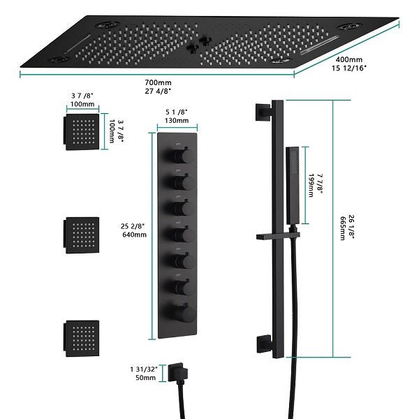 Cascada Pisa 16"x28" Matte Black Bluetooth LED Shower System - Lifestyle View
