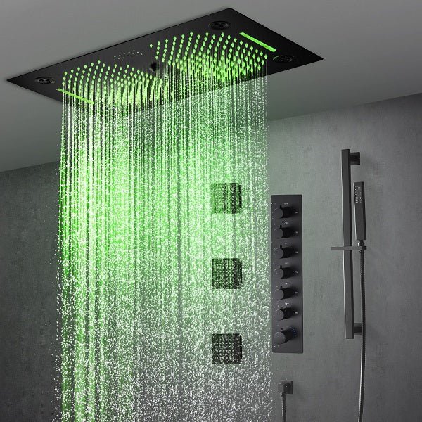 Cascada Pisa 16"x28" Matte Black Bluetooth LED Shower System - View 10